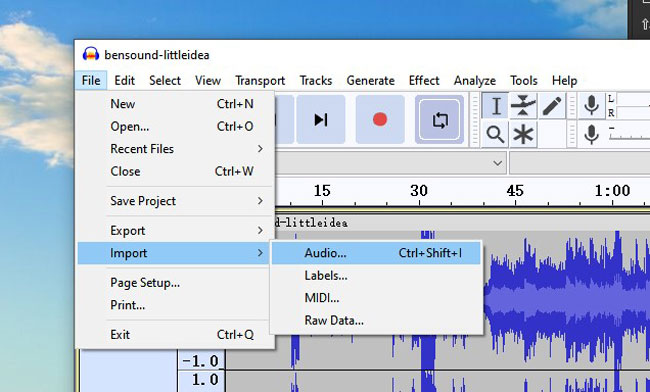 import audio files to audacity