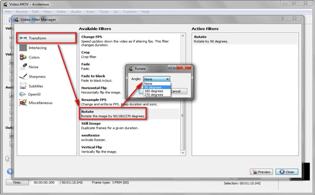 how to rotate and flip video in avidemux