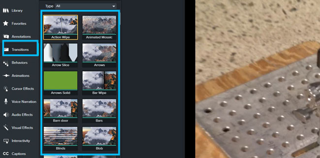 camtasia video editor transitions