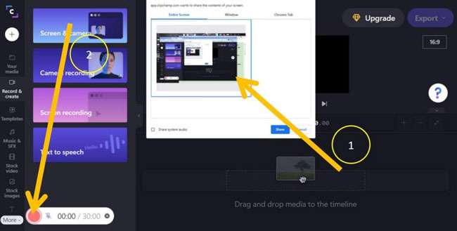 how to record screen on clipchamp video editor