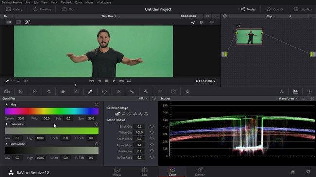 davinci free green screen software interface