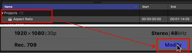 fcp change aspect ratio