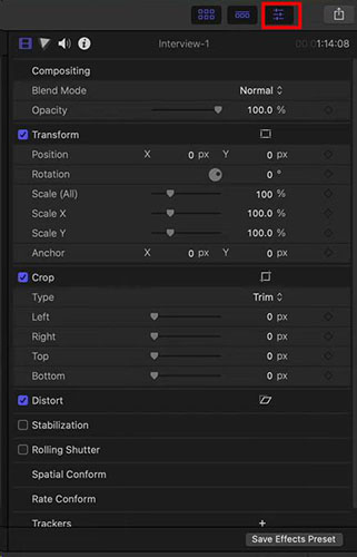 fcp inspector panel