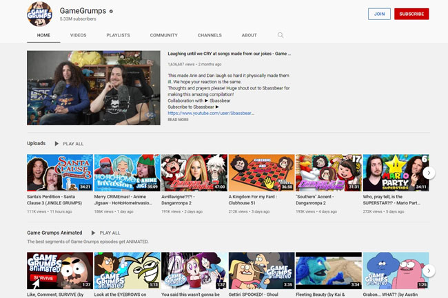 gamegrumps on youtube layout