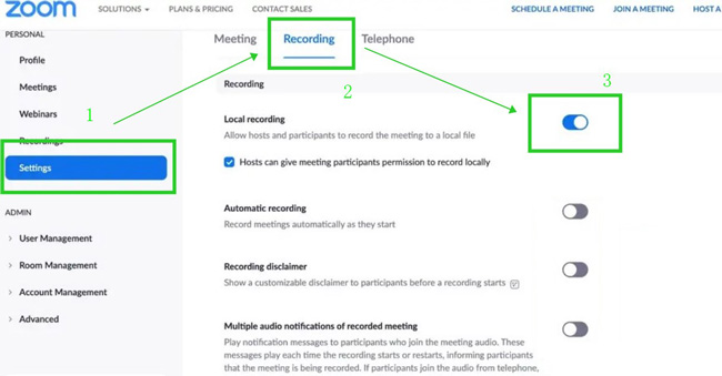 grant participants permission to record zoom meeting