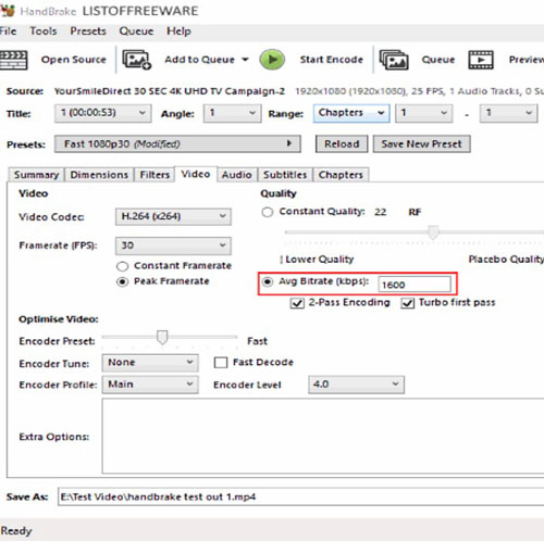 handbrake video bitrate convert