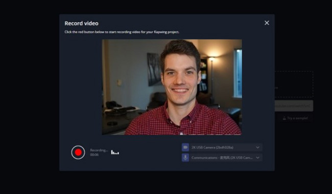 kapwing online webcam recorder interface