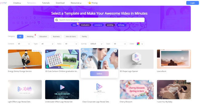 lightmv aesthetic video editor interface