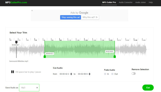 mp3 cutter pro user interface