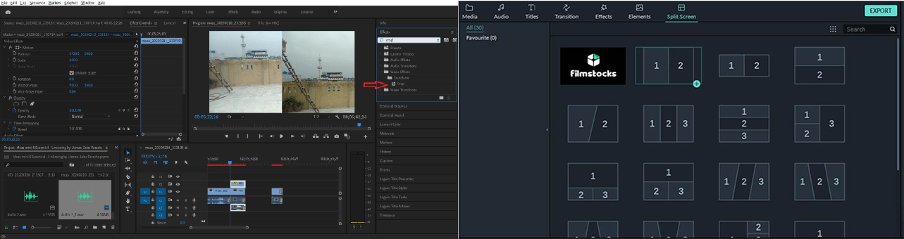 pr vs filmora split screen effects