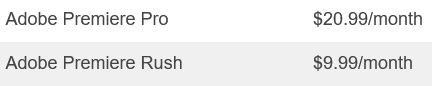 premiere pro vs rush pricing