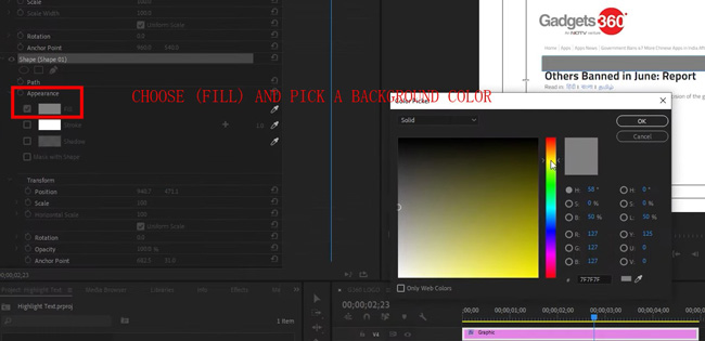 how to highlight text in a video in premiere pro