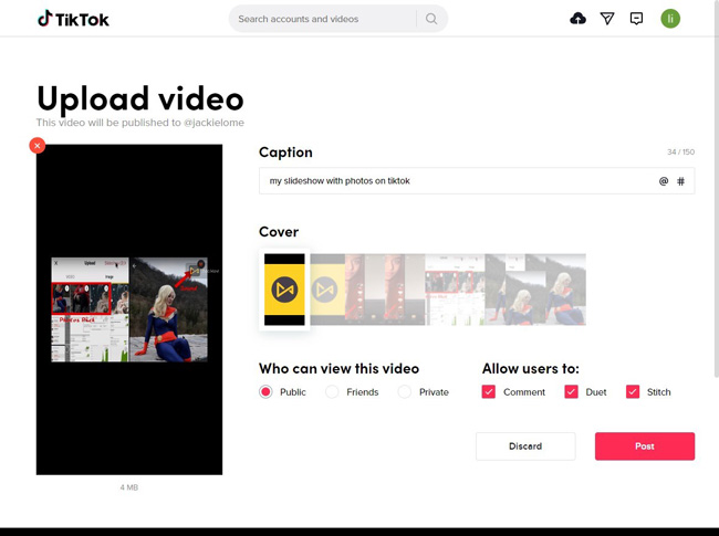 upload video on tiktok