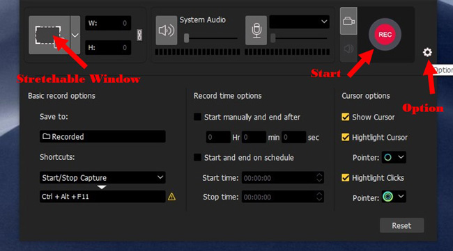 adjust recording window