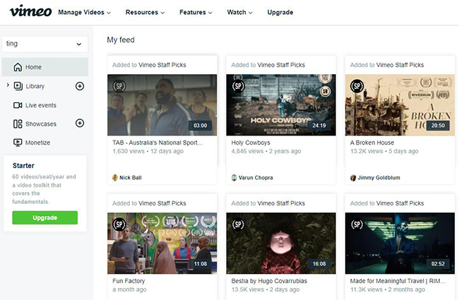 vimeo homepage