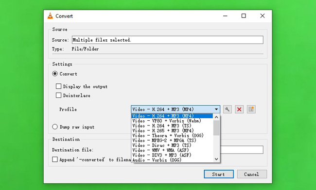 vlc output media setting