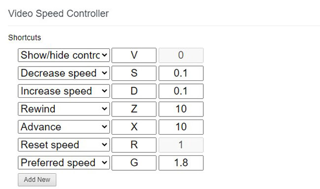 go to set the shortcuts of youtube playback speed controller