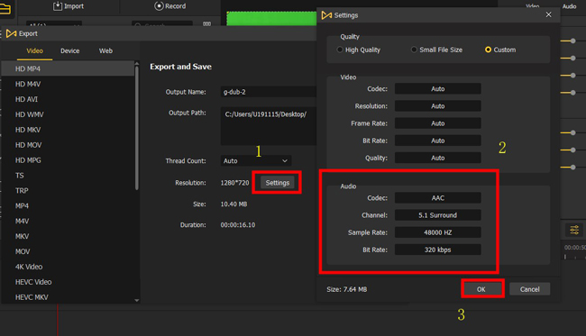 advanced settings for audio