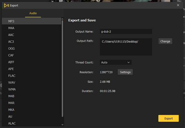 export audio settings