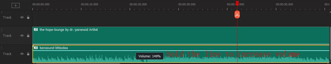 increase mp3 volume track from timeline with videmake
